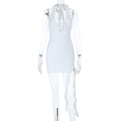 Womens Solid Color Halterneck Summer Dress
