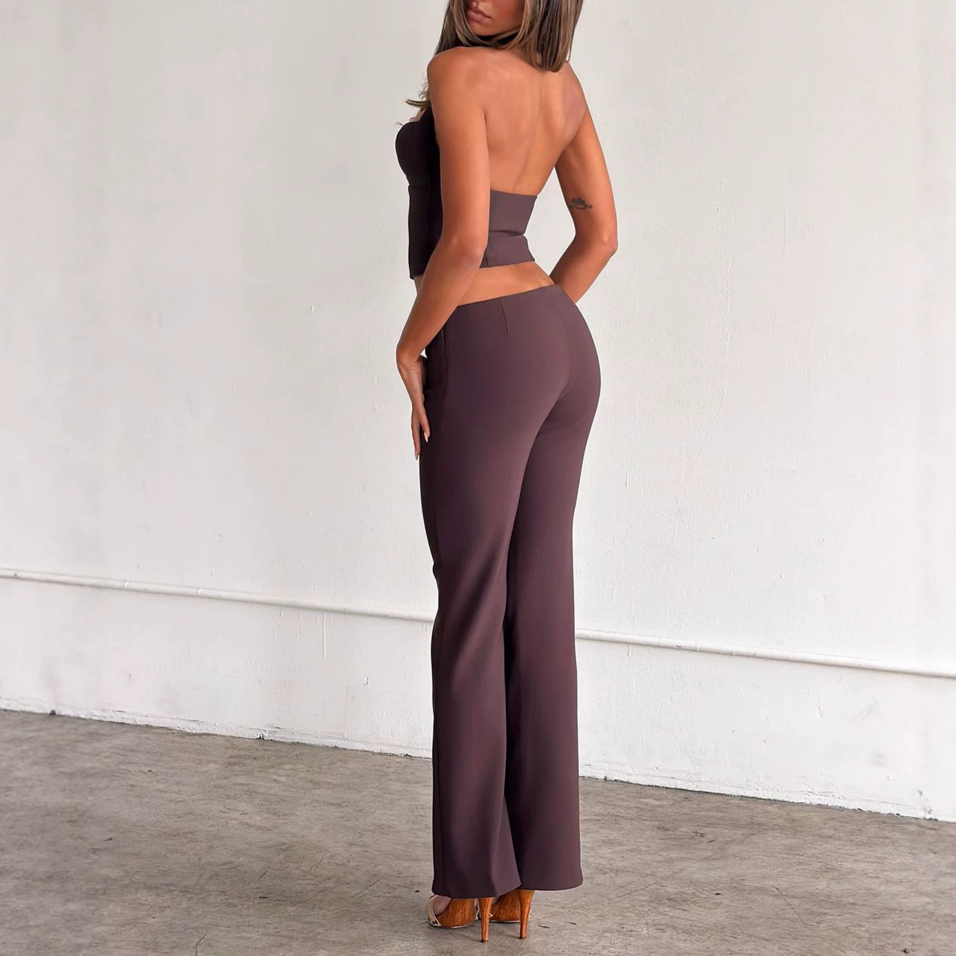 Womens Sleeveless Halter Top and Long Pants Set